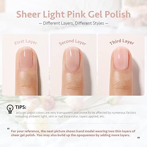 GAOY Sheer Light Pink Gel Nail Polish, 16ml Jelly Milky White Peach Translucent Color 1352 UV Light Cure Gel Polish for Nail Art DIY Manicure and Pedicure at Home