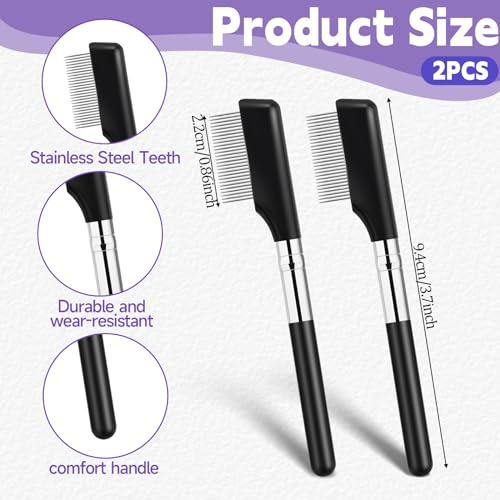 Small Eyelash Comb, 2 Pack Metal Eyelash Brush Eyelash Separator Tool Eyebrow Brush Grooming Eye Lash Separator Grooming Brushes Eyebrow Comb with Metal Teeth Eye Makeup Tool for Women (Short Handle)