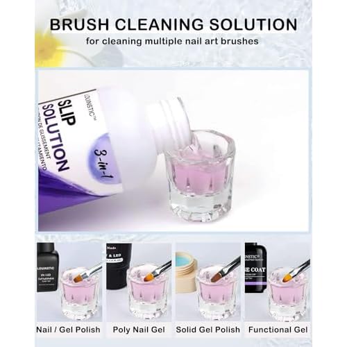 LOUINSTIC Poly Nail Gel Slip Solution - 120ml, 3 in 1 Nail Extension Anti-Stick Liquid, Art Brush Cleanser, for Poly Extension Gel Kit, with Dual-Ended Art Brush