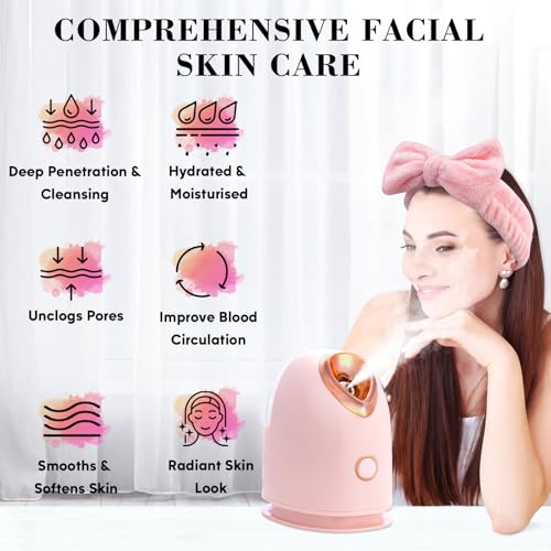 Facial Steamer Spa Kit, Skin Scrubber, Nano Ionic Face Steamer for Deep Cleaning Unclogs Pores, Warm Mist Humidifier Steamer for Face Home Sauna SPA