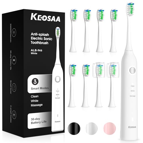 Sonic Vibrating Toothbrush with Pressure Sensor, Rechargeable Tooth Brush with 8 Brush Heads, 3 Modes, 33000VPM, 2-Min Timer, One Charge Lasts for 30 Days, 3D Rounded Soft Bristles, IPX7 Waterproof