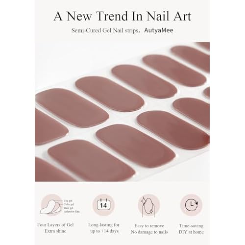 Semi Cured Gel Nail Strips (Chestnut N), Brown, 20 Pcs Fall Gel Nail Wraps, Stickers, UV Light Required, Salon Quality