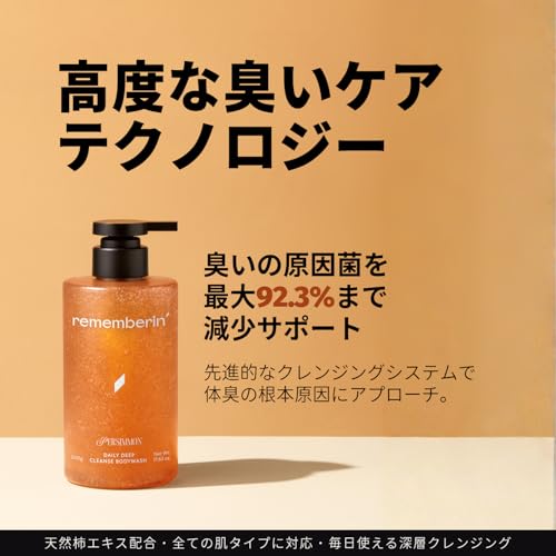 Persimmon Body Wash for Odor Control ? Korean Persimmon Extract, Natural Deodorizing Cleanser, Sulfate-Free & Gentle, pH Balanced for Sensitive Skin, 24-Hour Freshness (17.63 oz / 500g)