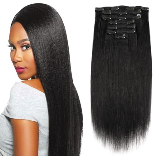 Sassina Italian Light Yaki Straight Clip in Human Hair Extensions Real Remy Double Wefts Clip in Hair Extensions for Black Women 120 Grams 7 Pieces With 17 Clips YS 12 Inch