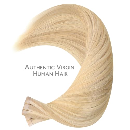 WENNALIFE Tape in Hair Extensions Human Hair, 40pcs 100g 20 inch Light Blonde Highlighted Golden Blonde Hair Extensions Real Human Hair Straight Tape in Extensions Invisible Human Hair Extensions
