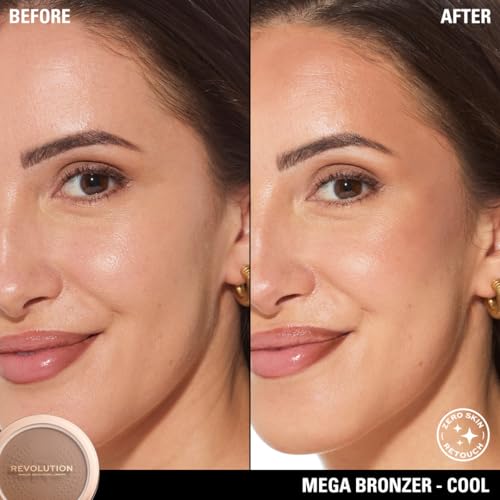 Makeup Revolution Mega Bronzer Powder, Matte Finish, For Light To Deep Skin Tones, Vegan & Cruelty Free, Cool, 0.52 oz/15g