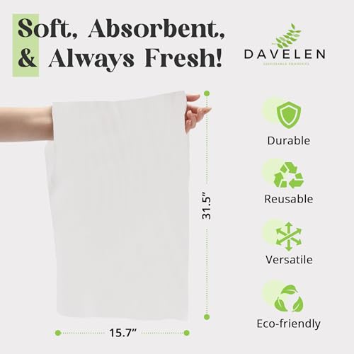 DAVELEN Disposable Large Luxury Towels (50-Count) Spa and Salon Quality Softness for Guests, Clients | Hair, Face, Body Use | Luxurious Comfort, Ecofriendly (050, 32x16 inches)