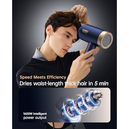 Hair Dryers for Women, CONFU Hair Dryer with Diffuser, Blow Dryers for Men, Hairdryer with Diffuser Attachment, Portable Lightweight Fast Drying Negative Ion Hairdryer for Home