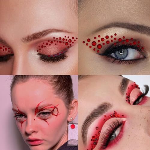 NOOEPC Red Face Gems Hair Gems, Self-Adhesive Face Jewels Eye Jewels Rhinestones 3/4/5/6 mm DIY Face Gems Stick on, Rhinestones Gems Rave Accessories for Face Eyes