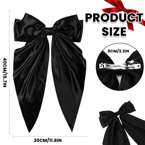 6 PCS Large Hair Bows for Woman Big Silky Satin Ribbon Long Tail Bows Hair Clips Oversized Barrettes for Woman Hair Accessories (6 Colors)