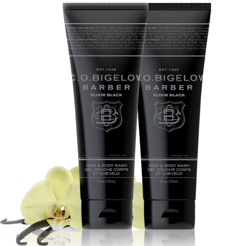 C.O. Bigelow Elixir Black Hair & Body Wash for Men, Pack of 2 Musk & Vanilla Scented Men's 2 in 1 Shampoo & Body Wash, 8 Fl Oz