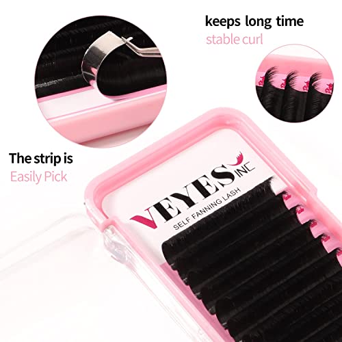 VEYES INC Easy Fan Volume Lash Extensions 03 05 07 J/B/L/C/CC/D/DD Curl 8-25mm Mixed & Single Length Tray, Matte Black Self Fanning Eyelashes, Professional Supplies for Lash Techs (0.05 J 8-16mm)