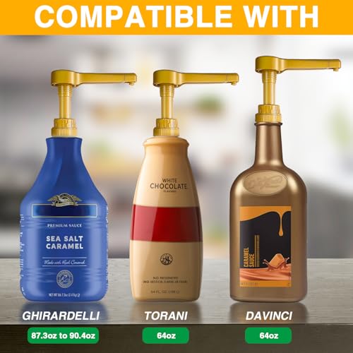 1 Pack Gold Sauce Pump Dispenser for 64 oz Chocolate and Caramel Sauce Bottles, Reusable Large 15CC Syrup Pump for Vanilla Mocha Sauces