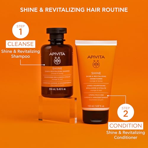 Apivita Shine Shampoo |Shine & Revitalizing Shampoo with Orange & Honey, Silicone-Free, 250 mL / 8.45 oz