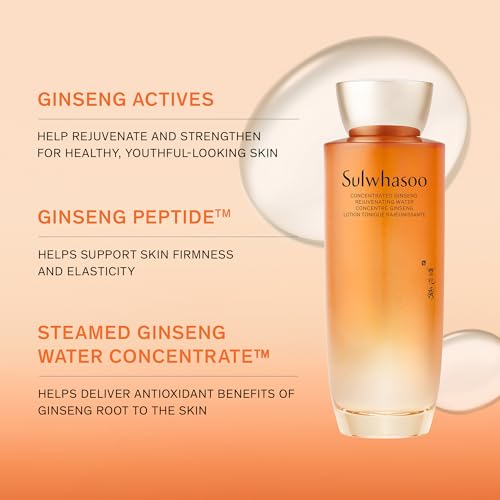 Sulwhasoo Concentrated Ginseng Rejuvenating Water- Korean Ginseng & Peptide Hydrating Face Toner with Niacinamide, Hyaluronic Acid & Glycerin for Wrinkles & Firmness, 5.07 fl. oz.