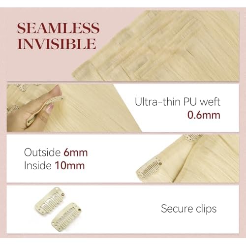 LOVELINE Seamless Clip in Hair Extensions Real Human Hair, Luxury Remy Human Hair Extensions Clip ins for Women, 24 Inch 110g 7Pcs, Bleach Blonde