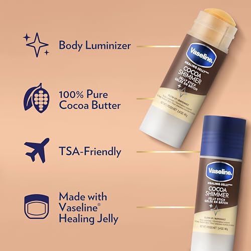 Vaseline Cocoa Shimmer Jelly Stick ? Non-Greasy Moisturizer for Glowing Skin, Face & Body Lotion, Travel-Size, 1.4 Oz Ea, Pack of 3.