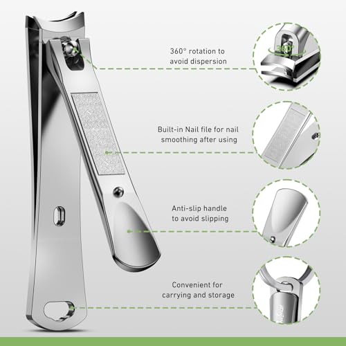 BALUCA Curved Toenail Clipper for Senior for Thick Nails, Professional Finger Nail Clipper for Women for Hard Nails, Stainless Steel Nail Cutter for Accurate Trimming and Grooming,Silver