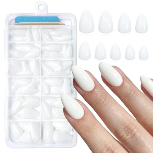 120pc White Almond Press on Nails Short Fake Nails Press ons for Women Acrylic Nails Press on Nails&Glue Tabs, Short White Press on Nails Almond False Nail Tip Stick on Artificial Fingernail