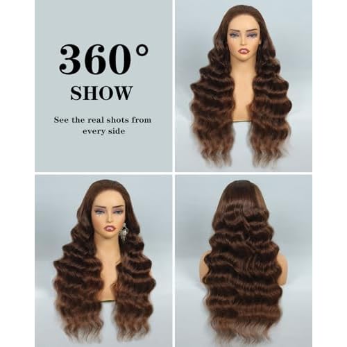 5X5 Chocolate Brown Glueless Wigs Human Hair Pre Plucked Pre Cut 28 Inch 5x5 Wear and Go Glueless Wig Body Wave Reglular HD Lace Closure Wigs 4# Chocolate Brown Lace Front Wig Human Hair