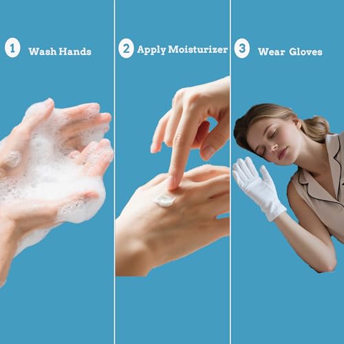 100% White Cotton Gloves for Dry Hands, Moisturizing & Eczema Overnight, Work Gloves Liners, Ideal for Sleep & Spa Treatment, Coin Jewelry Silver Inspection, Medium, One Size, 3 Pairs