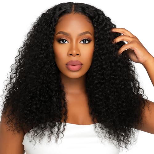 BEAUDIVA Kinkycurly Wig Human Hair 13x6 Lace Front Wigs Human Hair Afro Kinky Curly Wig 20 inch Pre Plucked 180% Density Black Jerry Curly Afro Kinky-Curly Natural Hairline Bouncy Thick Average Size