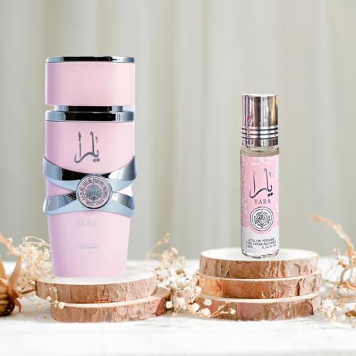 Lattafa Yara 2-piece Fragrance Bundle for Women (3.4 Oz Eau de Parfum Spray + 0.34 Oz Concentrated Perfume Oil)