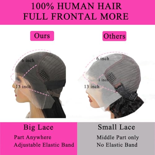 32 Inch Deep Wave Lace Front Wigs Human Hair Pre Plucked 200% Density 13x6 HD Lace Frontal Wigs with Baby Hair Deep Curly Wet and Wavy Glueless Wigs for Women (Natural Black, 32 Inch)