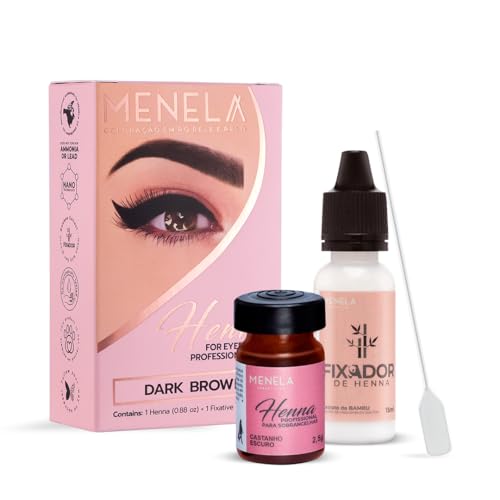 MENELA Eyebrow Henna Tint Kit - Dark Brown Brow Color with Bamboo Extract - Natural Look, Easy Application - 2.5g Henna + 15ml Fixer - Ammonia-Free, Vegan, Cruelty-Free