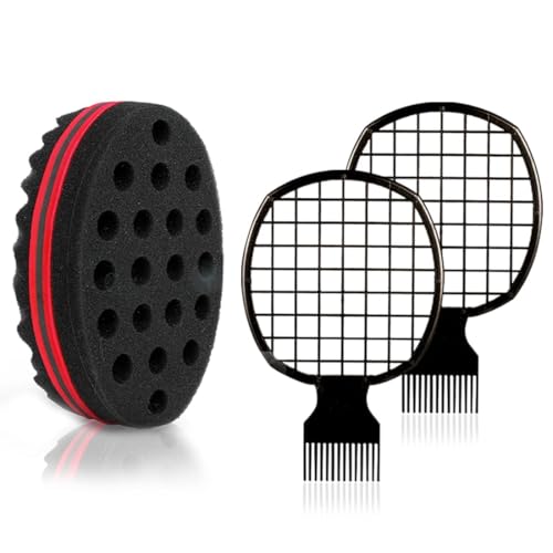 3 Pcs Afro Twist Upgrade Set: Hair Sponge Double-sided and 2 Twist Comb, Curl Sponge Hair Brush for Women Men Barber Personal Styling