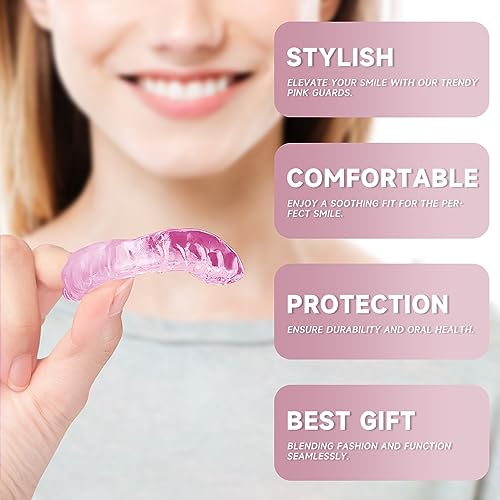 4 Pack Pink Mouth Guards for Women and Teens, Medium Size, Moldable Night Guards for Teeth Grinding and Clenching, Comfortable Bite Guards, Stylish Custom Dental Guards for Protection