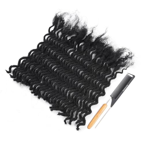 DAIXI Curly Wave Loc Extensions Human Hair, 100% Real Human Hair Dreadlock Extensions for Man/Women Handmade Permanent Dread Extensions Can Be Dyed Bleached Twisted (0.4cm, 1B, 6 Inch 70 Strands)
