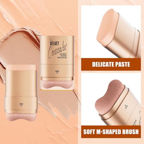 Double-ended Concealer Stick Foundation Stick with Built-in Soft Brush and Natural Finish Concealer Foundation Sticks for Multi-Use Face Makeup (#150 Pink Shell)