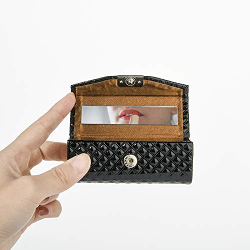 Beautyflier Women¡¯s PU Leather Lipstick Case Holder with Mirror Rectangle Makeup Travel Cases for Purse Lipstick Holder (Black)