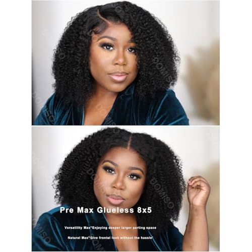 Domiso 26 Inch Afro Kinky Curly Glueless Wigs Human Hair 8X5 M-Cap Lace Pre Cut Lace Front Human Hair Pre Plucked Knots Bleached Beginner Wigs For Women