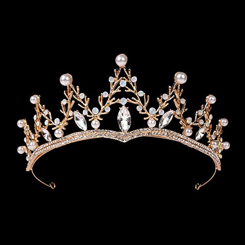 Ursula Costume Women Crown, Vofler Gold Tiara Mermaid Evil Queen Elf Witch Seashell Shell Coral Pearl Branch Headband Accessories for Princess Bride Adult Girl Halloween Party Birthday Wedding Pageant