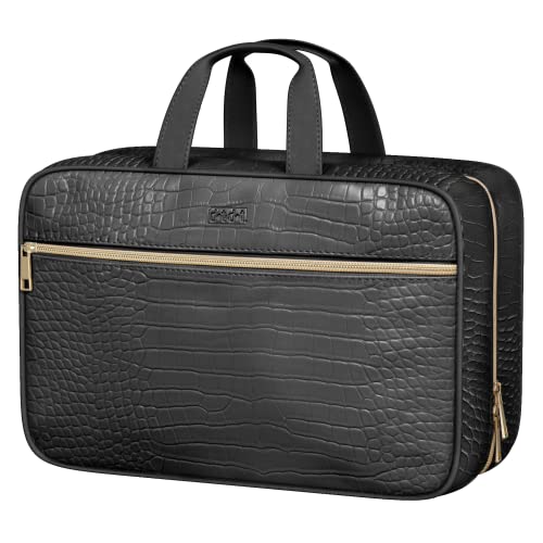 Dot&Dot Spacious Leather Toiletry Bathroom Bag - Hanging Travel Toiletry Bag for Women - Men's & Women's Toiletries Makeup and Cosmetic Organizer for Traveling Women