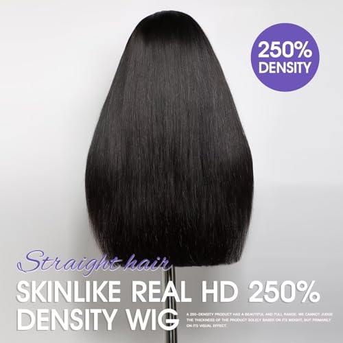 Lemoda 250% Double-Drawn SKINLIKE Real HD Lace Frontal Wigs Straight 13x4 Full Lace Frontal Virgin Human Hair Wigs Frayed Ends Lace Wigs Invisible Lace 0.10mm Ultra-thin Knots Wigs 16Inch