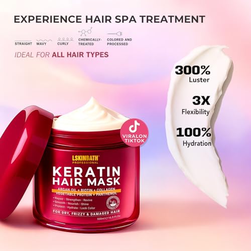 Keratin & Collagen Repair Hair Mask for Damaged Hair | Deep Conditioner Revives Dry, Frizzy, Bleached & Color-Treated Hair | With Argan Oil & Biotin | Treatment for Split Ends | 500ml