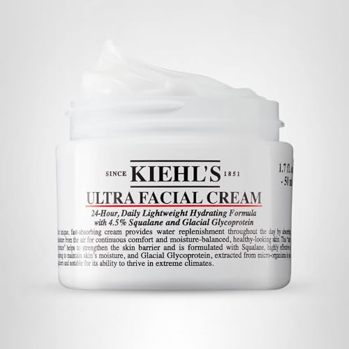 Kiehl's Ultra Facial Cream, with 4.5% Squalane to Strengthen Skin's Moisture Barrier, Skin Feels Softer and Smoother, Long-Lasting Hydration, Easy and Fast-Absorbing, All Skin Types - 1.7 fl oz