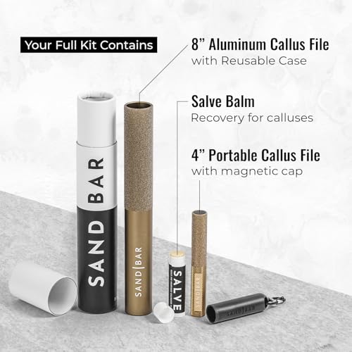 SandBar Callus Removal Deep Cleaning and Softening Set with Scraper, Hand Callus Remover Tool Salve Balm Stick for Working Hands, Dead Skin Remover Hand File 4" & 8" - Gold