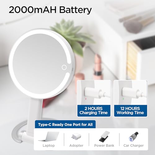 Magnifying Mirror with Light, Makeup Mirror with Lights and Adjustable Brightness, Hanging and Handheld Mirror with Handle, Travel Portable Lighted Makeup Mirror, 360¡ÆRotation, Memory Function 1X/10X