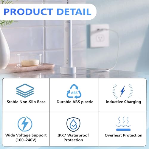 Replacement Charger Base for Philips Sonicare Electric Toothbrush HX6100 Compatible with 4100 5100 5300 6100 6500 9000 Series, Waterproof for Philips Sonicare Charger for Kids & Travel Cord