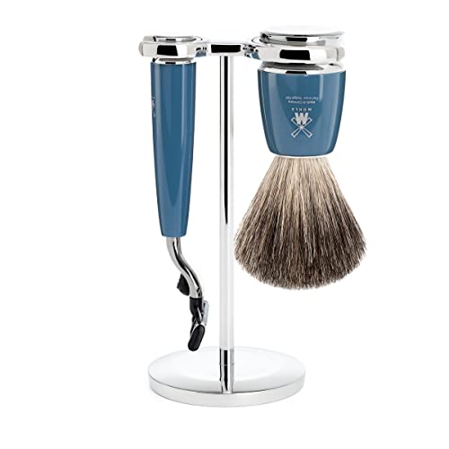 M?HLE RYTMO 3-Piece Pure Badger 3-Blade Razor Modern Luxury Wet Shaving Set - Perfect for Every Day Use, Barbershop Quality Close Smooth Shave