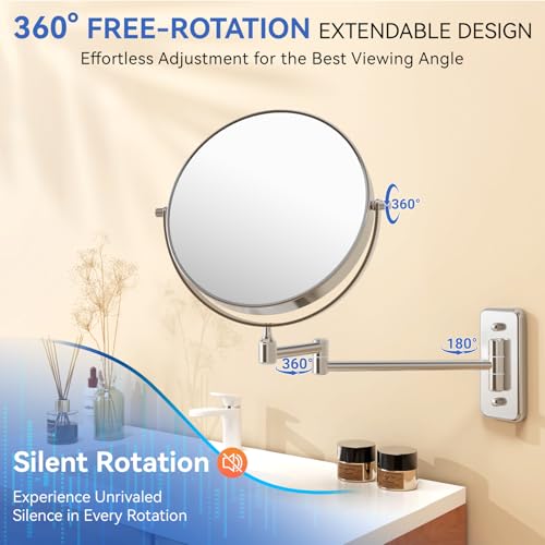 Auxmir 1X/30X Wall Mounted Makeup Mirror, 30X Magnifying Double-Sided Mirror with Tweezers, Bathroom Vanity Makeup Mirror, Cosmetic Mirror with 360 Rotation Extendable Swivel Arm, Chrome