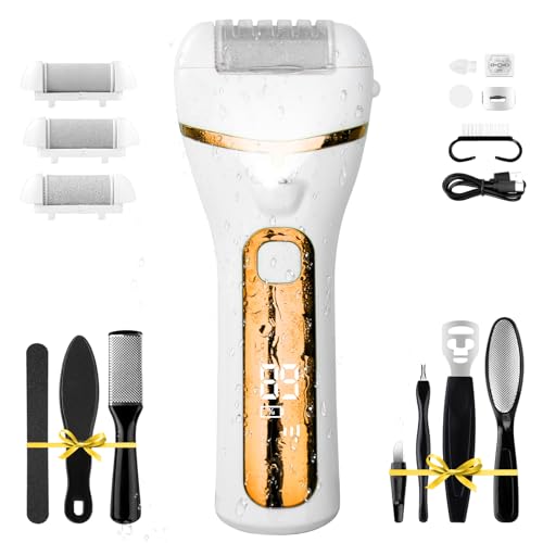 PUBOO Foot Callus Remover Electric 10000 RPM 3-Speed IPX7 Rechargeable Pedicure Kit for Hard Skin Women & Men. Portable Multi-Roller File Grinder Sander Scrubber with LED Display for Wet & Dry Feet