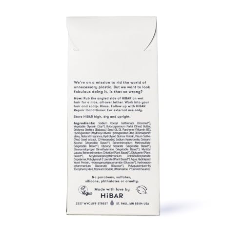 HIBAR - Repair Shampoo Bar - For Damaged, Broken, Brittle Hair - Restore & Nourish - With Quinoa Protein & Jojoba Oil - Plastic-Free - Soap, Paraben & Sulfate-Free - Color Safe & Vegan -1 Solid Bar
