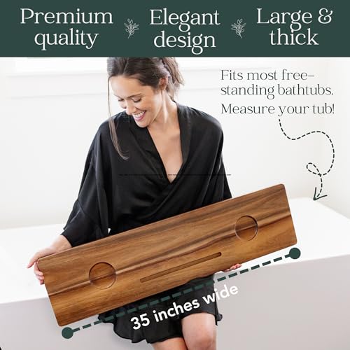 Premium Nature Shed Bathtub Tray for Freestanding Bath | Large & Thick 35¡± Acacia Wood Luxury Bath Tray for Tub | Anti-Tip, Non-Toxic, Adjustable Bathtub Trays for Tub with Bathroom Accessories Holder