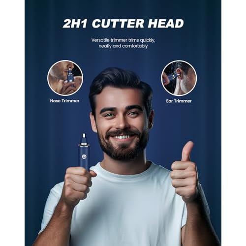 Nose & Ear Hair Trimmer Clipper with LED Display for Men Women, 2025 Model Painless USB Rechargeable Eyebrow & Facial Hair Trimmer,Professional IPX7 Waterproof Dual Edge Blades (Cyan)