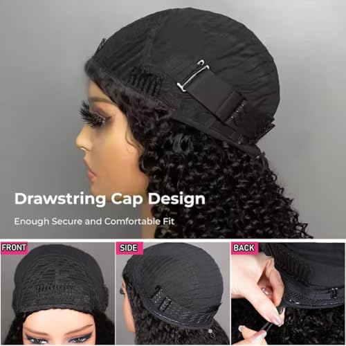 Kinky Curly Half Wig Human Hair Wear Go Glueless Wigs Human Hair 200 Density 3 In 1 Seamless Flip Over Half Wigs Beginner Friendly Kinky Curly Wig Human Hair Drawstring Headband Wig for Women 24 Inch